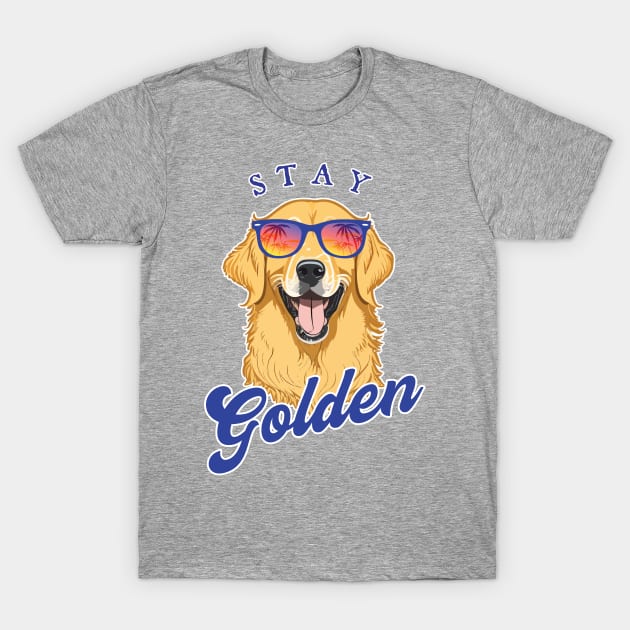 Stay Golden - Summer Golden Retriever in Shades T-Shirt by RogerTheCat